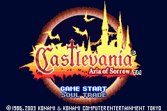 Castlevania Aria of Sorrow title screen for GameBoy Advance